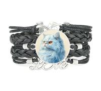 De Moda Ajustable De Cuero Trenzado Con Diseño De Gato Persa Cremoso Y Amo