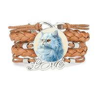De Moda Ajustable De Cuero Trenzado Con Diseño De Gato Persa Cremoso Y Amo