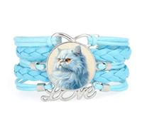 De Moda Ajustable De Cuero Trenzado Con Diseño De Gato Persa Cremoso Y Amo
