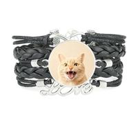 De Moda Ajustable De Cuero Trenzado Creamy Cat Con Diseño De Amistad Y Amo