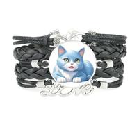 De Moda Ajustable De Cuero Trenzado Creamy Cat Con Diseño De Amistad Y Amo