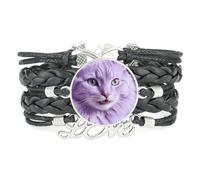 De Moda Ajustable De Cuero Trenzado Creamy Cat Con Diseño De Amistad Y Amo