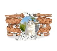 De Moda Ajustable De Cuero Trenzado Creamy Walking Cat Infinity Love, Color