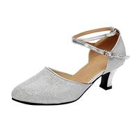 De mujer Salón de Baile Tango Lentejuelas latinoamericanas Zapatos de baile social Tacones medios, plata, 37 EU