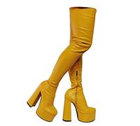 De Mujer Tacón de Bloque sobre la Rodilla Ancho hasta la Pantorrilla Elástico Botas - para Citas Noche Boda Ocasiones,Amarillo,42 EU