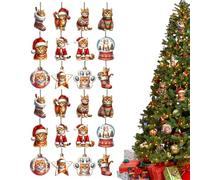de Navidad con diseño de gato, 24 piezas de colgantes de madera, decoraciones festivas para árbol de Navidad, material de madera, decoración del hogar interior y exterior, ideal para