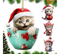 de Navidad para Gatos - 4 Piezas de acrílico Colgante Plano para Gatos 2D, decoración de árboles de Navidad, Colgante para Lindo | de Gato para Puerta de Pared de árbol, Coche