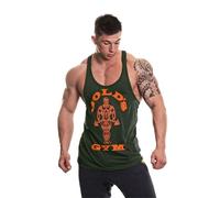 de Oro de Gimnasia Reino Unido GGVST003 para Hombre Entrenamiento Fitness Deportivo Mangas de Entrenamiento Superior del músculo Joe Stringer, Chaleco, Ejército Marl/Orange, 2XL