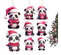 de panda navideños, de panda para árbol de Navidad | acrílicos de coche planos,8X pequeñas decoraciones de navidad, decoración de árbol de navidad con pandas con cha
