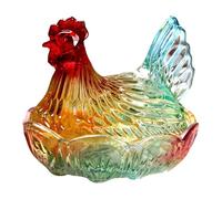 de para gallina en, con encantador diseño de gallina, 21,5 x 17,5 x 18,5 cm, cuenco decorativo para aves de corral, recipiente de postre de gallo, elegante acabado transparente