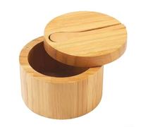 de para sal de para madera Natural con Cuchara Incluida y Tapa Magnética Rotativa - Cocina 9x9x7cm