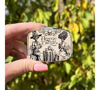 de pastillas de metal Arsenic and Old Lace, organizador de medicamentos portátil de 2 compartimentos, estuche de pastillas único y fácil de llevar para bolsillos y bolsos.