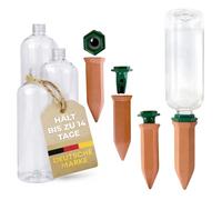 De-Plastik Sistema de riego para plantas, juego de conos de arcilla con adaptador y botellas de PET de 750 ml, riego automático de vacaciones para plantas de interior y balcón