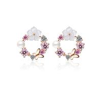 De Plata De Ley De Prevenir Las Alergias Circón Mujeres, con Mariposa Bonita Flores Coloridas Perla, para El Partido, Bodas, Compromisos