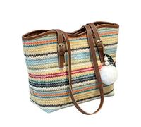 de playa de pajita, bolsos de playa | Bolso casual tejido a mano | para mujeres, niñas, esposas, madres, viajeros, junto al mar, piscina, compras, pícnics conciertos, Colorido, Refer to