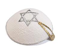 De punto 17 cm blanco Silver Creo de estrella de David kipá Kipa judía sinagoga