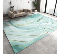 de salón con Textura de mármol Degradado Verde Menta, de área de Rayas Doradas de Papel de Aluminio de geometría Moderna, de fácil Limpieza, aplicable en el Dormitorio del salón (150x210cm)