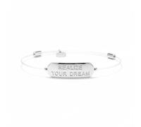 De Santis Pulsera unisex con placa de plata brillante con grabado «Realize Your Dream», estilo minimalista y motivacional sobre hilo transparente, joya inspiradora con cierre ajustable