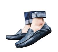 de sin Cordones para Uso Diario y Ocio en Cuero Liso con Plana Ideales para Conducir y Negocios Estilo Casual y cómodo (Blue, 44) #84