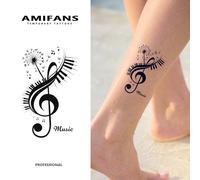 de tatuajes semipermanentes con , que miden 2.3 pulgadas .9 pulgadas. tatuajes de 1 a 2 semanas y están diseñados para adultos, mostrando un y símbolos musicales en azul , lo que da una realista.