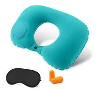De Viaje Hinchable, 1 artículo Almohada Inflable de Viaje, Traiga un antifaz negro y un par de tapones para los oídos, Para Viajar en Avión, Tren, Oficina