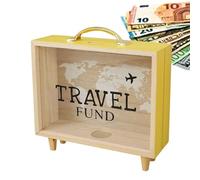 de Viaje para Recuerdos - Marco de Madera para Recuerdos con Sombra | de Ahorro Decorativa con Diseño de Mapa y Avión, Vitrina Coleccionable para Fotos, Billetes, Monedas | Regalo de