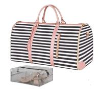 De Viaje, Weekender con Compartimiento Zapatos, Deporte Tote Noche para Mujeres, Niñas en AVI, Rayas Negras y Rosadas, Se référer au descriptif, Consulte la descripción