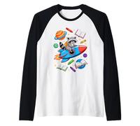 De Vuelta Al Colegio Mapache Nave Espacial Cohete Camiseta Manga Raglan