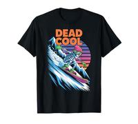 Dead Cool Skeleton Snowboarder Retro Montaña Atardecer Camiseta