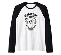 Dead Inside But Festive Ghost Halloween Introvertido Camiseta Manga Raglan