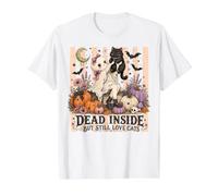 Dead Inside But I Still Love Gats Halloween Stripe Cat Ghost Camiseta gráfica económica, Hombre, Blanco, M