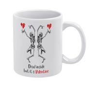 Dead Inside But It's Valentine - Taza de café de cerámica blanca de 11 onzas, taza de té impresa de doble cara con mango ergonómico en C, vasos de porcelana de fondo grueso para el hogar, oficina