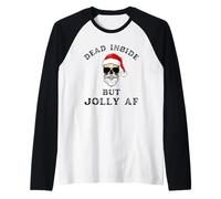 Dead Inside But Jolly AF Divertido Humor navideño: Papá Noel Camiseta Manga Raglan