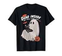 Dead Inside But Still Love Cats Gato Negro Fantasma Halloween Camiseta