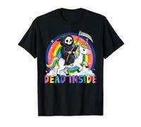 Dead Inside Cute Humor Grim Reaper Unicorn Rainbow Girl Kids Camiseta
