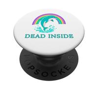 Dead Inside Funny Dolphin Rainbow PopSockets PopGrip Adhesivo