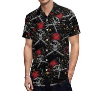 Dead Man's Chest Skull Crossbone Pirate - Camiseta de manga corta con botones para hombre, para verano, informal, para la playa, Estilo:, XXL