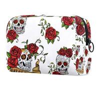 Dead of The Dead of The Dead Skulls with Rose - Neceser de viaje para mujer, bolsa organizadora de maquillaje grande con cremallera, multicolor, 18.5x7.5x13cm/7.3x3x5.1in, Neceser