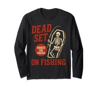 Dead Set on Fishing Divertidos pescadores de esqueletos de peces Halloween Manga Larga