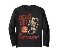 Dead Set on Photography Funny Skeleton Photographer Halloween Manga Larga