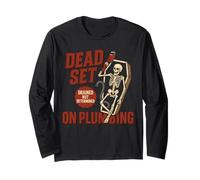 Dead Set on Plumbing Divertido esqueleto fontanero Halloween Manga Larga