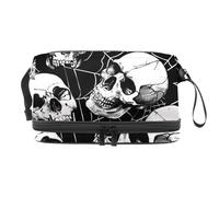 Dead Sugar Skull Spider Web Neceser de doble capa para mujeres y niñas, neceser de viaje, bolsa organizadora de maquillaje con compartimento para cepillos, multicolor, 27x15x14 cm/10.6x5.9x5.5 in,