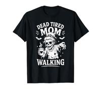 Dead Tired Mom Walking Zombie Café Mamá Halloween Camiseta gráfica económica