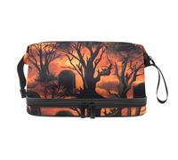 Dead Tree Graves Full Moon - Neceser de doble capa para mujeres y niñas, neceser de viaje, bolsa organizadora de maquillaje con compartimento para brochas, multicolor, 27x15x14 cm/10.6x5.9x5.5 in,