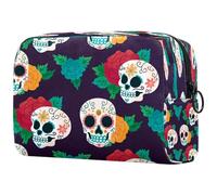 Dead with Sugar Skull and Flowers Neceser para mujer, neceser de viaje, bolsa organizadora de maquillaje grande con cremallera, multicolor, 18.5x7.5x13cm/7.3x3x5.1in, Neceser