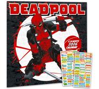 Deadpool Calendario 2026 - Paquete de calendario de pared de lujo 2026 de Marvel Comics Wade Wilson, con más de 100 calcomanías recordatorias (regalos de superhéroes MCU, suministros de oficina)