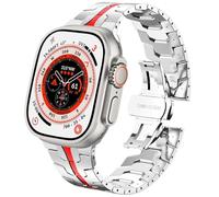 DEALELE Correa compatible con Apple Watch de 49 mm, 45 mm, 44 mm, 42 mm, correas de repuesto de metal de acero inoxidable para iWatch Series 9/8/7/6/5/4/3/SE/Ultra, para mujeres y hombres, color rojo