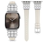 DEALELE Correa compatible con Apple Watch de 49 mm, 46 mm, 42 mm, 45 mm, 41 mm, 44 mm, 40 mm, 38 mm, correas de cuero de perlas brillantes para iWatch Series 10/9/8/7/6/5/4/3/SE/Ultra para mujer,