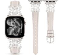 DEALELE Correa compatible con Apple Watch de 49 mm, 46 mm, 42 mm, 45 mm, 41 mm, 44 mm, 40 mm, 38 mm, correas de cuero con diamantes de flores brillantes para iWatch Series 11/10/9/8/7/6/5/4/3/SE/Ultra
