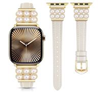 DEALELE Correa compatible con Apple Watch de 49 mm, 46 mm, 42 mm, 45 mm, 41 mm, 44 mm, 40 mm, 38 mm, correas de cuero de perlas brillantes para iWatch Series 10/9/8/7/6/5/4/3/SE/Ultra para mujer, 42mm